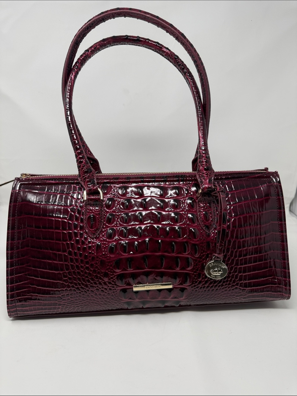 NEW Brahmin Croc-Embossed Satchel in Deep Burgundy